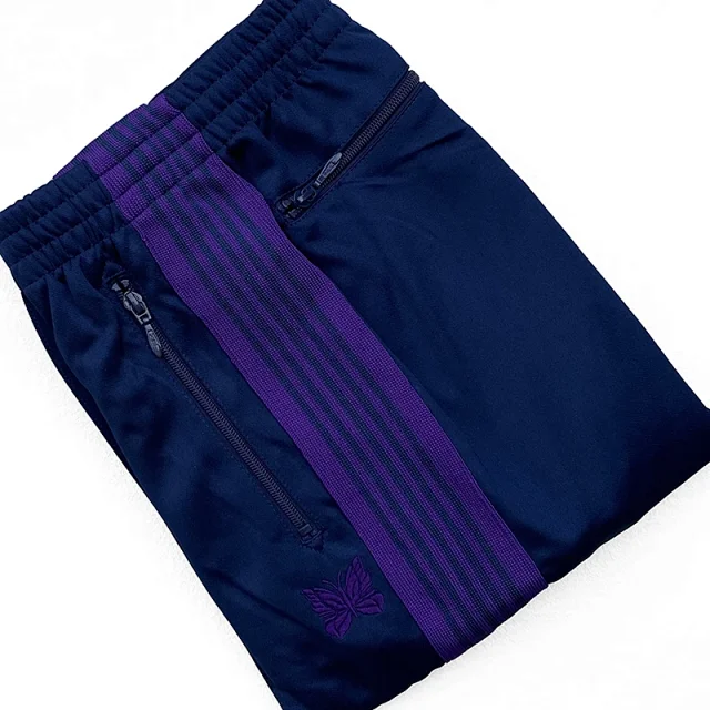 Needles Trousers Striped track pants with butterfly embroidery product detail image 22