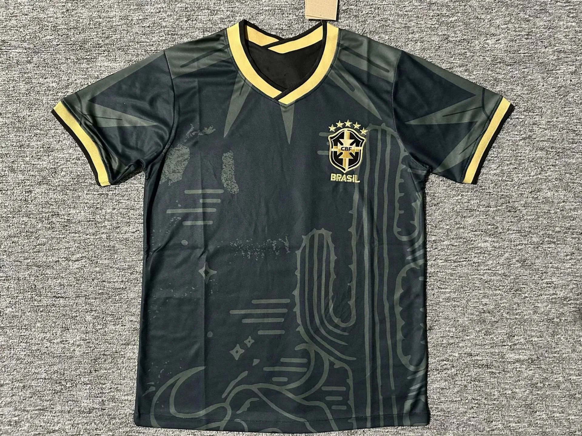 CBF Football Jerseys Brazil Special Edition Graphic Jersey — 2223 Brazilian Black Cactus Plant Edition