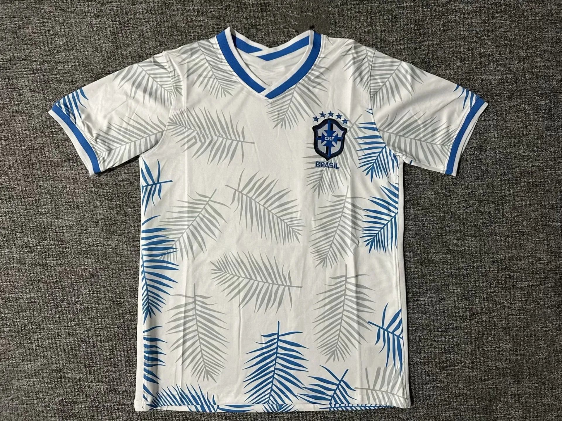 CBF Football Jerseys Brazil Special Edition Graphic Jersey — 2223 Brazil white-blue palm plant version