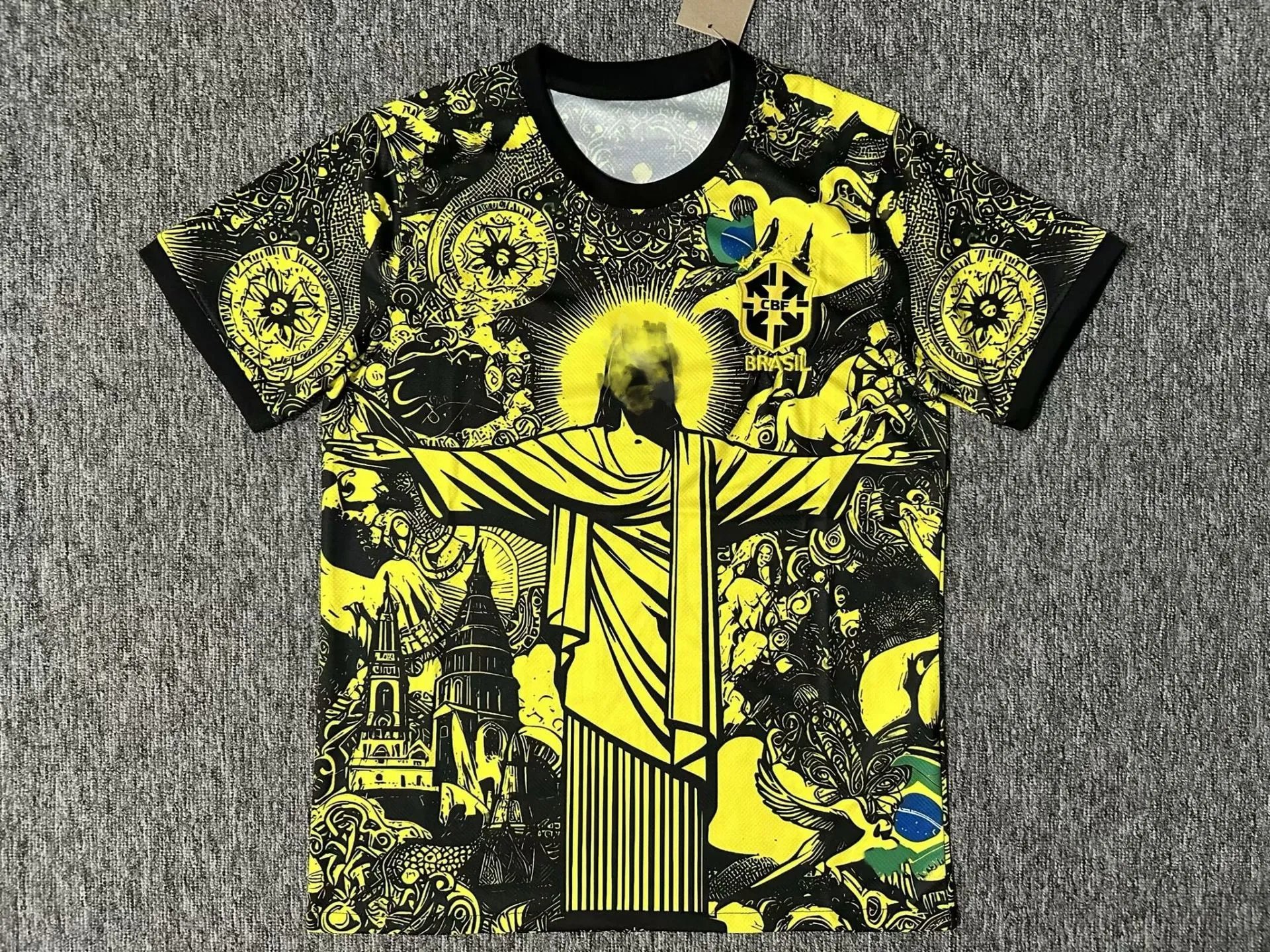 CBF Football Jerseys Brazil Special Edition Graphic Jersey — 2425 Brazil Clock Tower Sculpture Yellow and Black