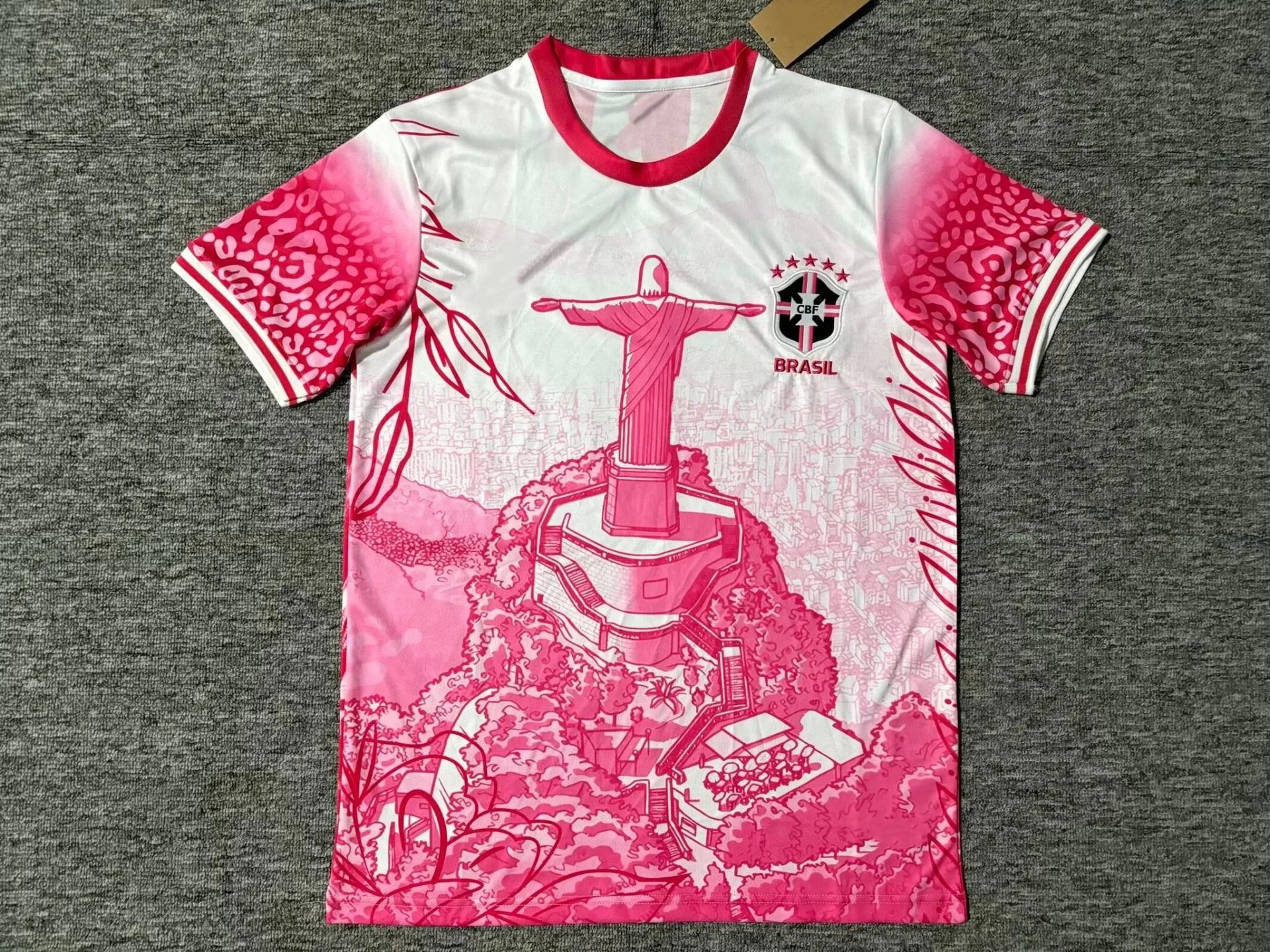 CBF Football Jerseys Brazil Special Edition Graphic Jersey — 2526 Brazil Overlook Sculpture in Pink and White