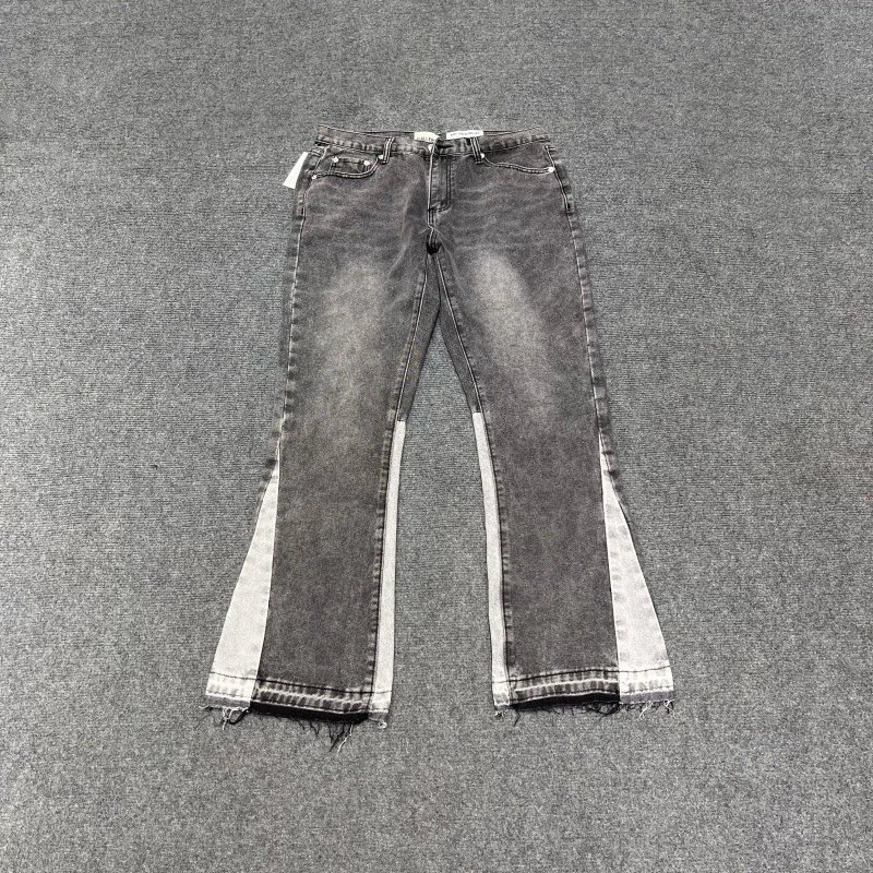 Unbranded Jeans Washed Flared with Contrast Side Panels and Raw Hem — 903 Smoke Gray