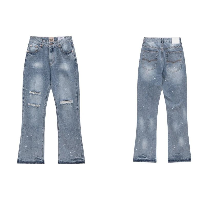 Unbranded Jeans Washed Flared with Contrast Side Panels and Raw Hem — D16