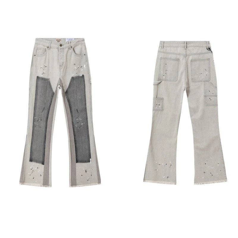 Unbranded Jeans Washed Flared with Contrast Side Panels and Raw Hem — D40