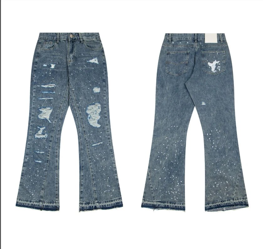 Unbranded Jeans Washed Flared with Contrast Side Panels and Raw Hem — 1208