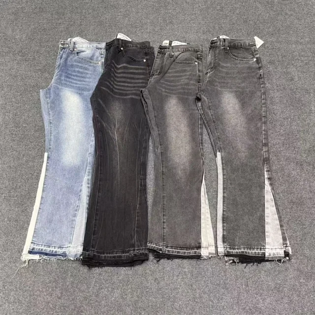 Unbranded Jeans Washed Flared with Contrast Side Panels and Raw Hem product detail image 2