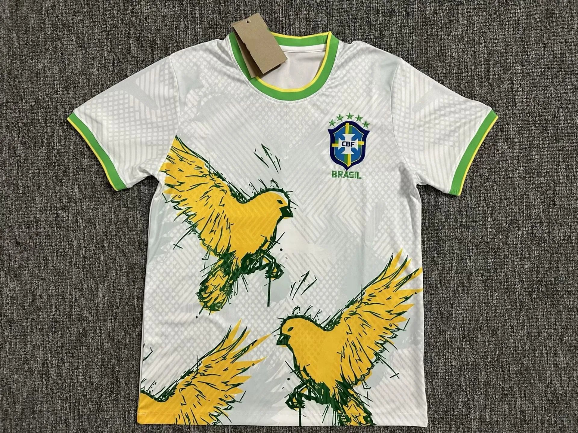 CBF Football Jerseys Brazil Special Edition Graphic Jersey — 2425 Brazil white and yellow bird edition