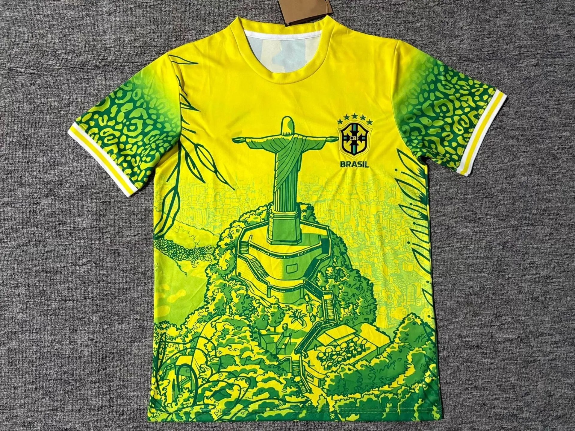 CBF Football Jerseys Brazil Special Edition Graphic Jersey — 2526 Brazil Overlook Sculpture Green and Yellow