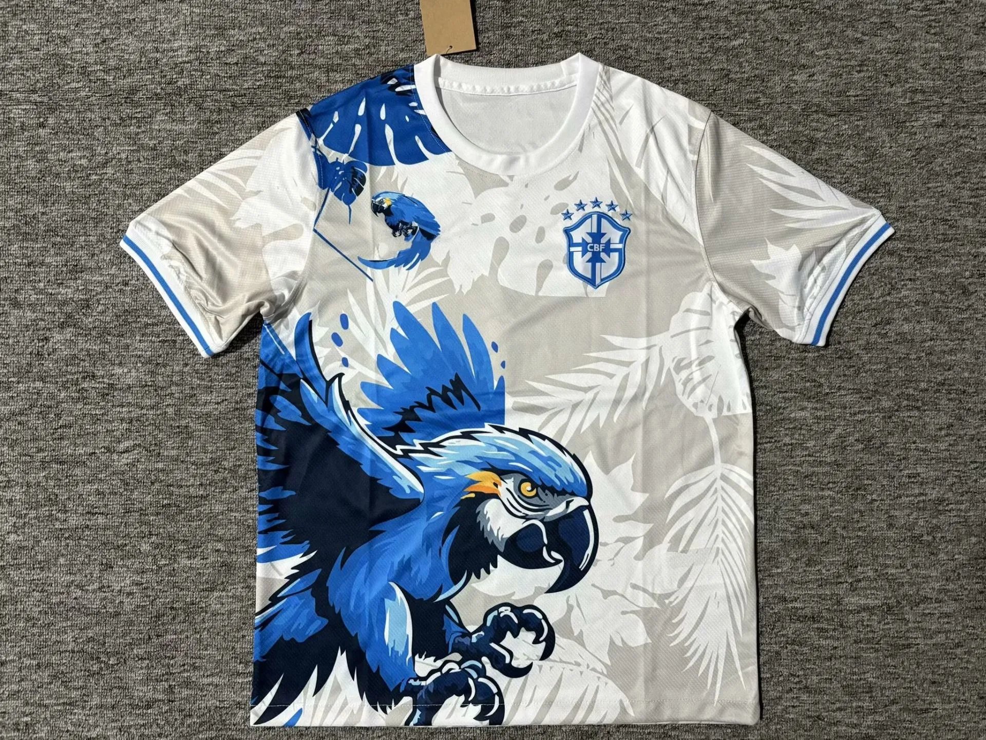 CBF Football Jerseys Brazil Special Edition Graphic Jersey — 2526 Brazilian Gray-Blue Parrot Edition