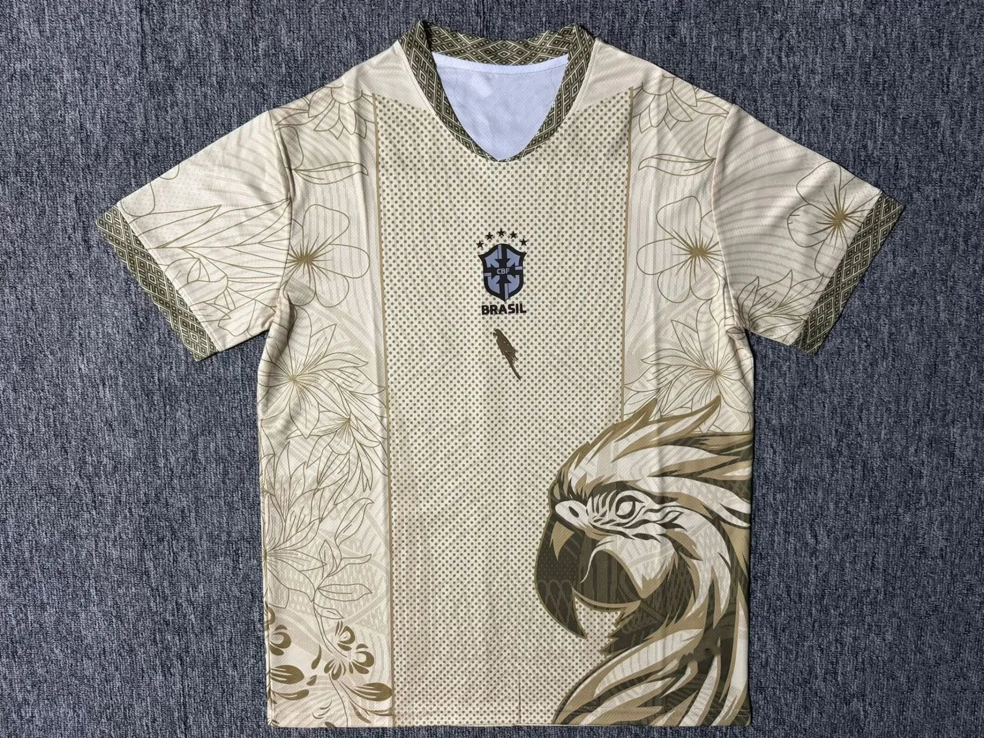 CBF Football Jerseys Brazil Special Edition Graphic Jersey — 2526 Brazilian Mud-Color Parrot Edition