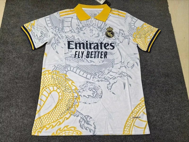 Unbranded Football Jerseys Short-Sleeve Special Edition Jersey — 2526 Real Madrid White Gold Dragon POLO