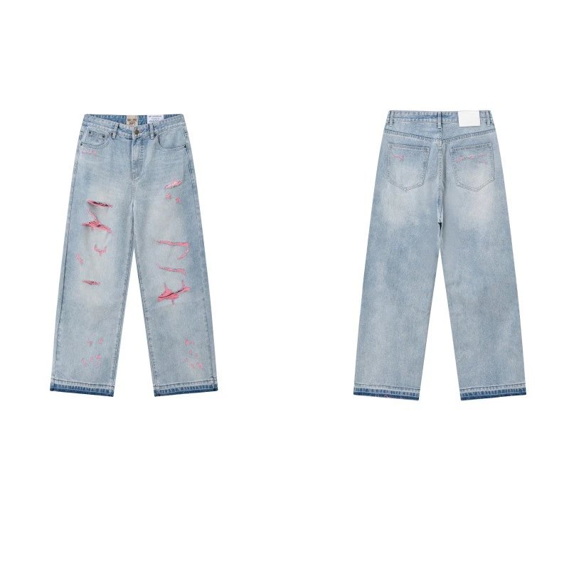 Unbranded Jeans Washed Flared with Contrast Side Panels and Raw Hem — D33