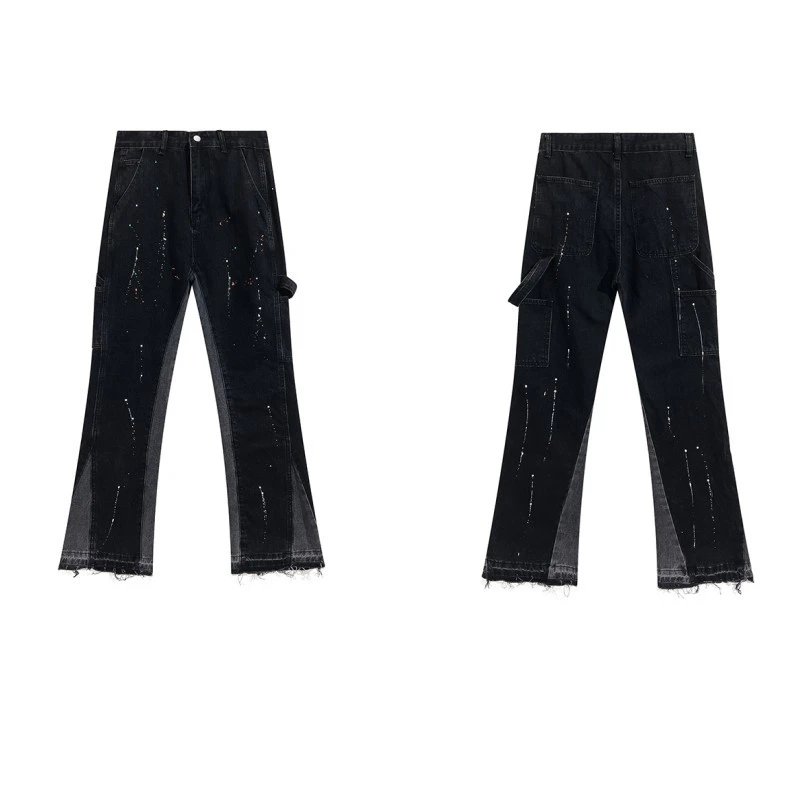 Unbranded Jeans Washed Flared with Contrast Side Panels and Raw Hem — 837