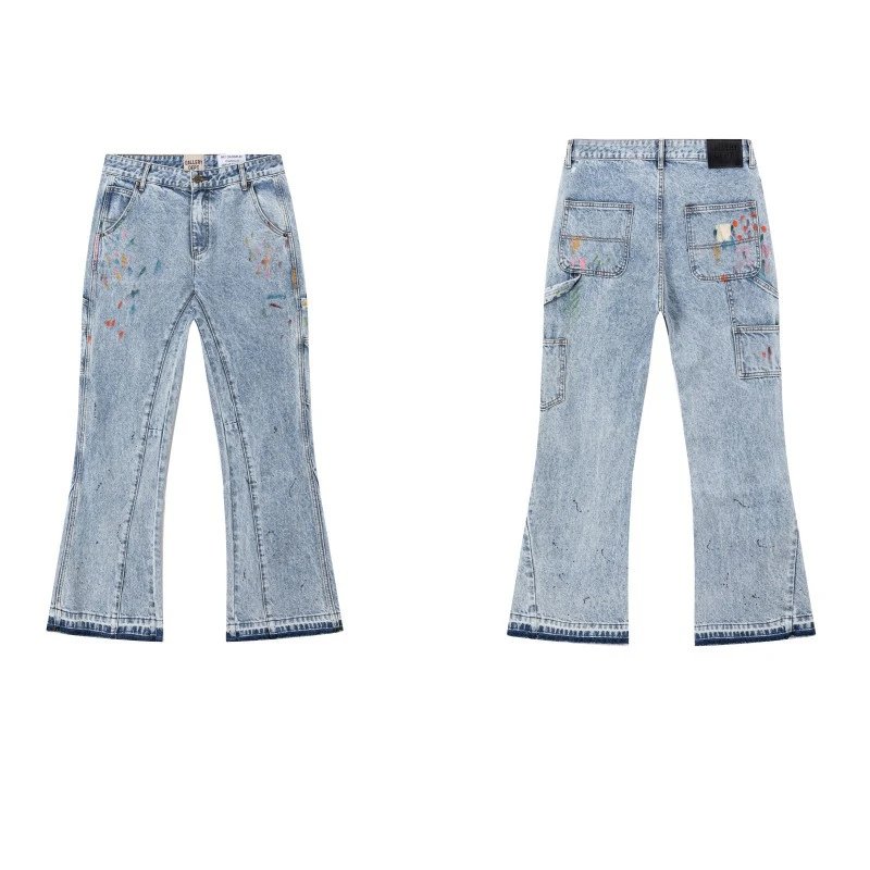 Unbranded Jeans Washed Flared with Contrast Side Panels and Raw Hem — D34