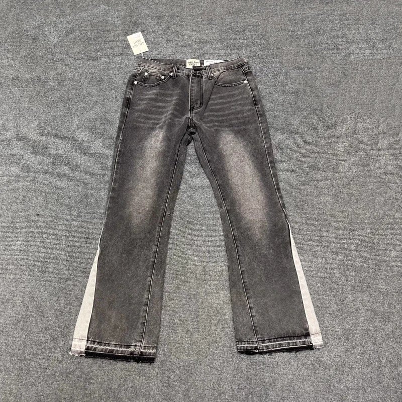 Unbranded Jeans Washed Flared with Contrast Side Panels and Raw Hem image 2