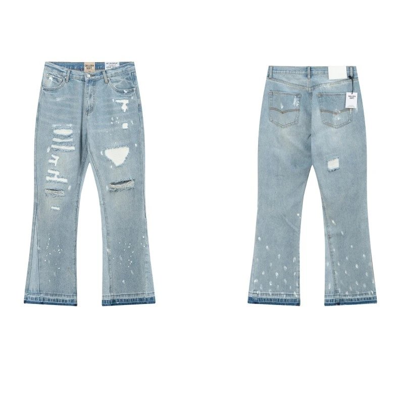 Unbranded Jeans Washed Flared with Contrast Side Panels and Raw Hem — D11