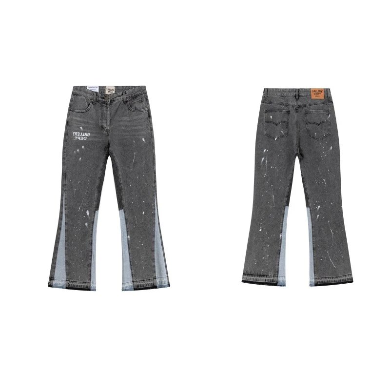 Unbranded Jeans Washed Flared with Contrast Side Panels and Raw Hem — D39