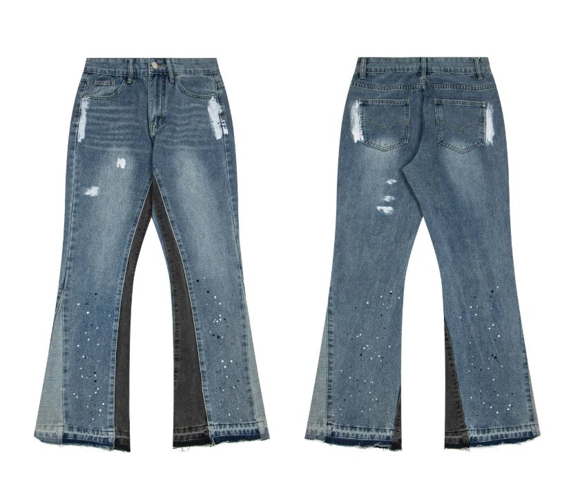 Unbranded Jeans Washed Flared with Contrast Side Panels and Raw Hem — 1209