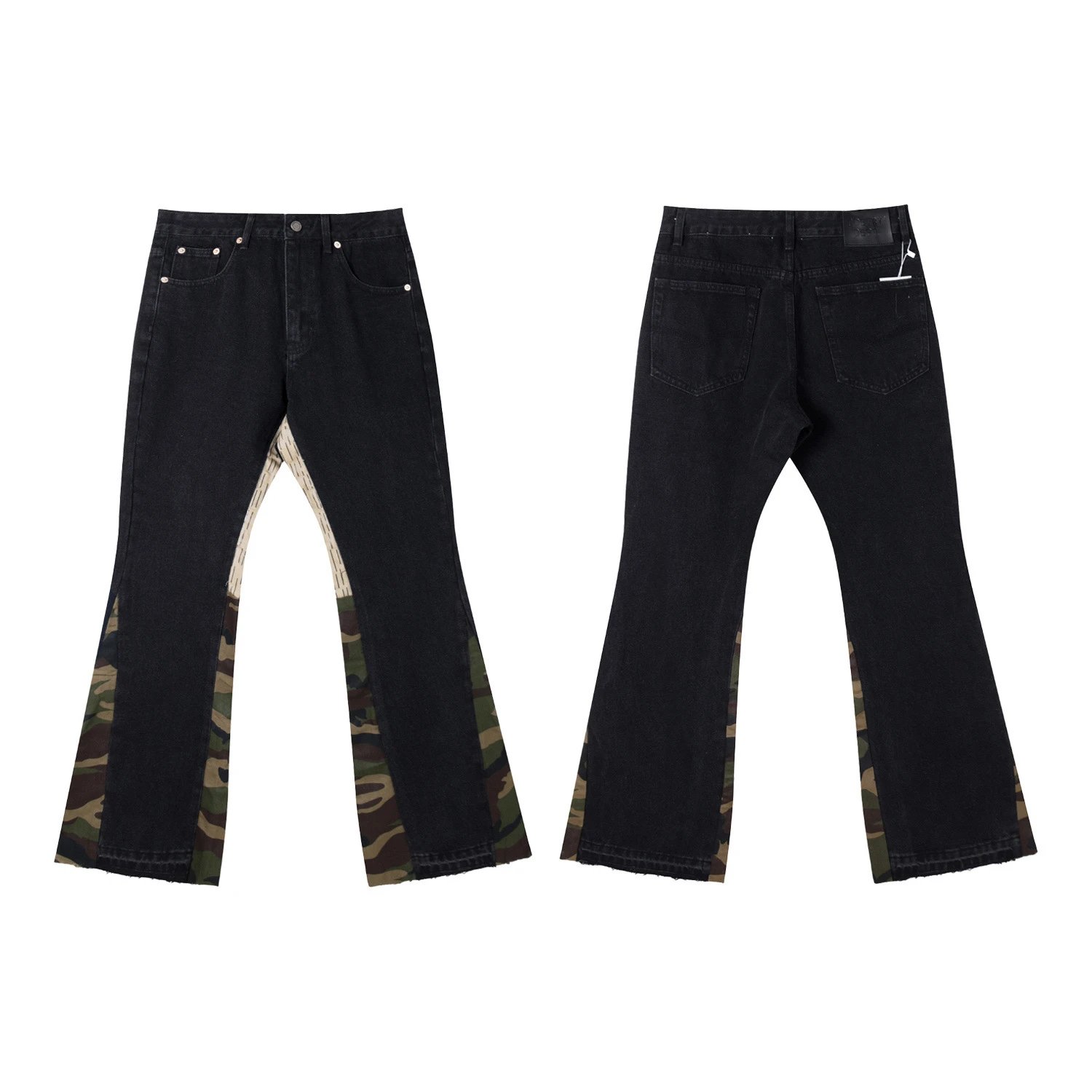 Unbranded Jeans Washed Flared with Contrast Side Panels and Raw Hem — 685