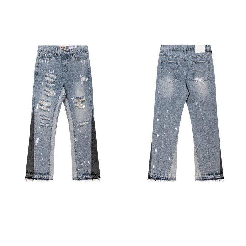 Unbranded Jeans Washed Flared with Contrast Side Panels and Raw Hem — D19