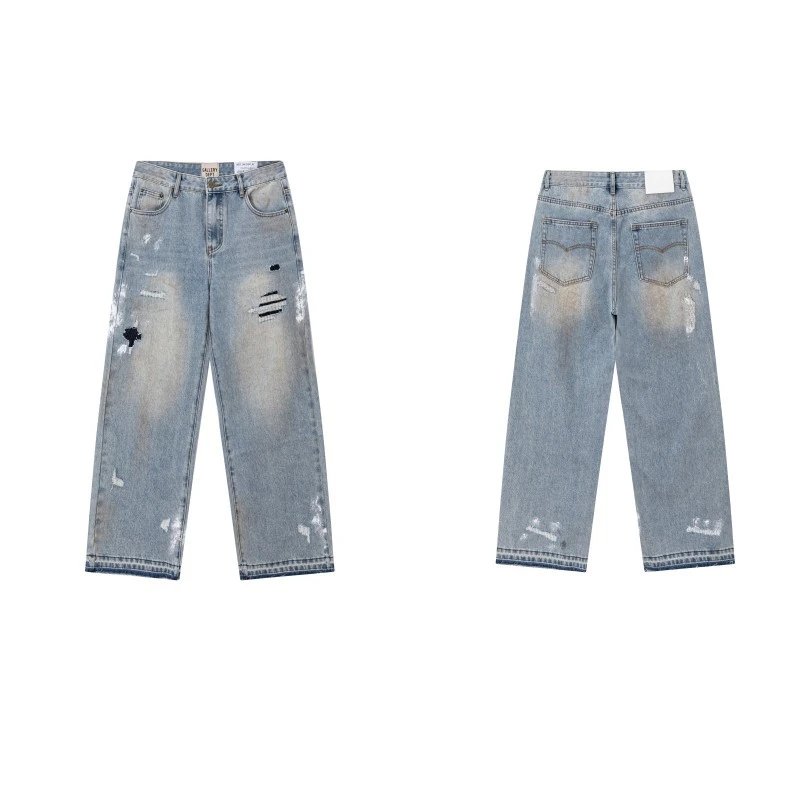 Unbranded Jeans Washed Flared with Contrast Side Panels and Raw Hem — D38