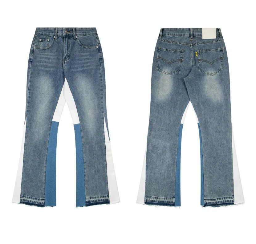 Unbranded Jeans Washed Flared with Contrast Side Panels and Raw Hem — 1223