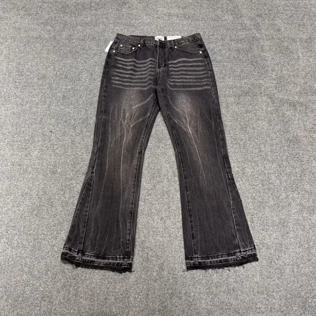 Unbranded Jeans Washed Flared with Contrast Side Panels and Raw Hem product detail image 3