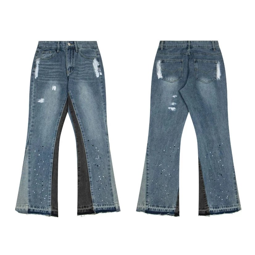 Unbranded Jeans Washed Flared with Contrast Side Panels and Raw Hem image 4