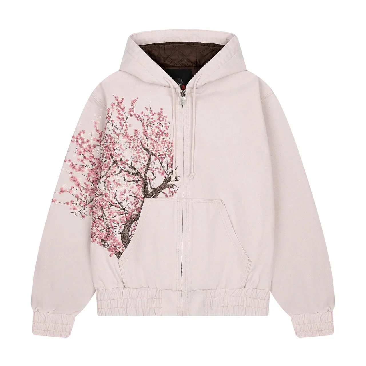 Schutze Jeans Cherry Blossom Embroidered Wide-Leg — Pink zip-up jacket (high quality) (in stock)