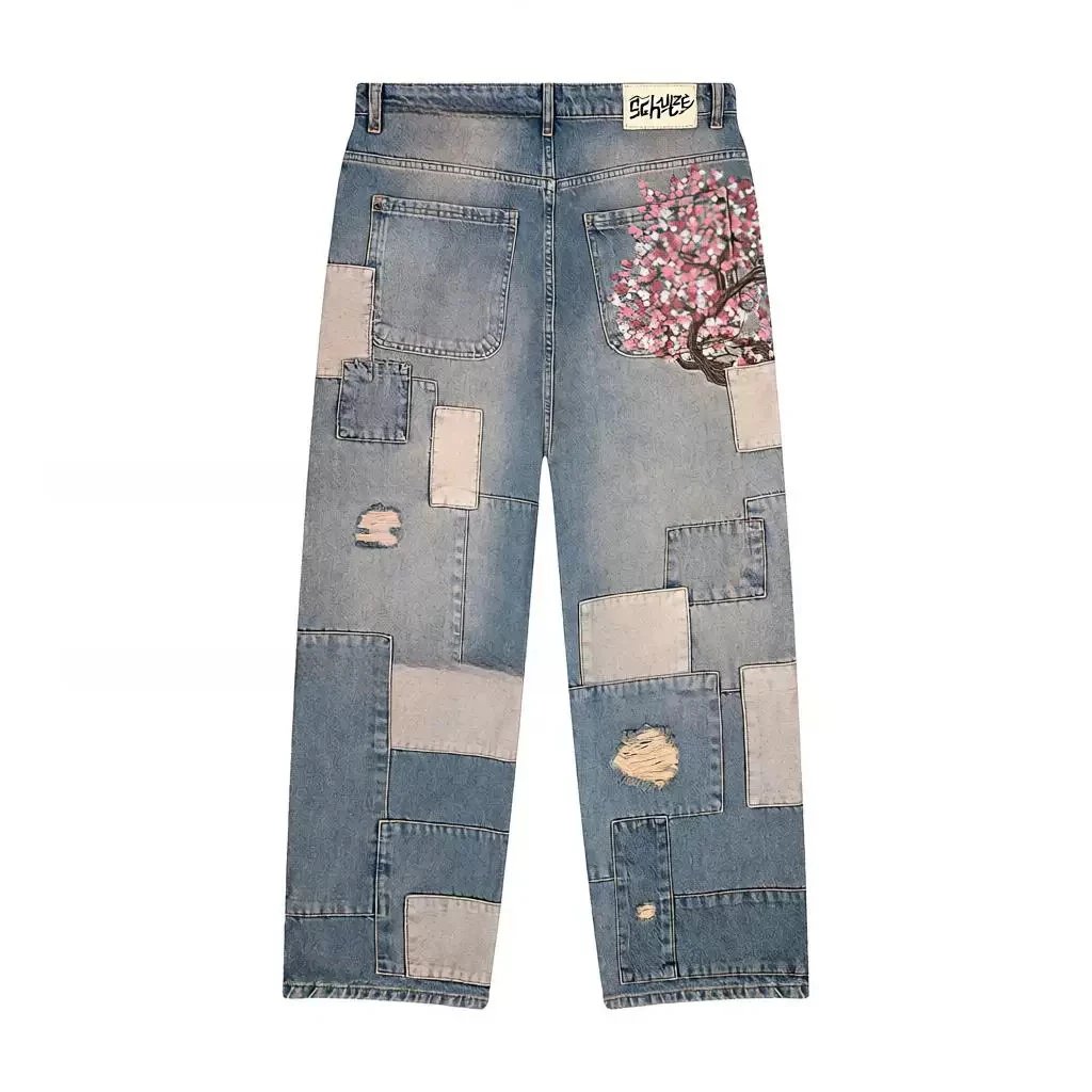Schutze Jeans Cherry Blossom Embroidered Wide-Leg — Light Blue (Pre-sale)
