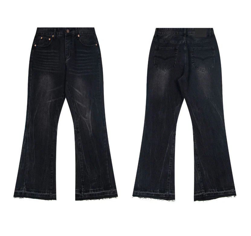 Unbranded Jeans Washed Flared with Contrast Side Panels and Raw Hem — 1211