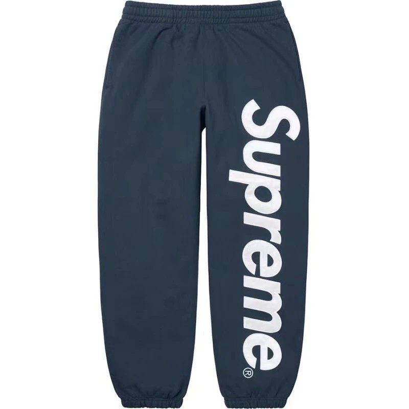 Supreme Hoodies & Sweatshirts Pullover hoodie with vertical back logo print — A 309#Navy blue sweatpants