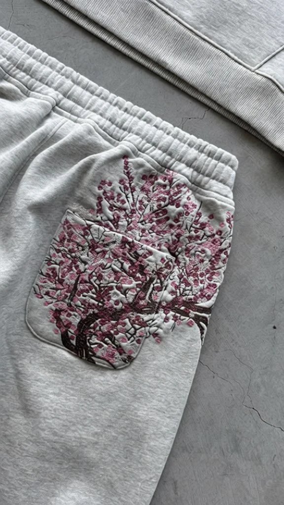 Schutze Jeans Cherry Blossom Embroidered Wide-Leg — Grey pants (spot)
