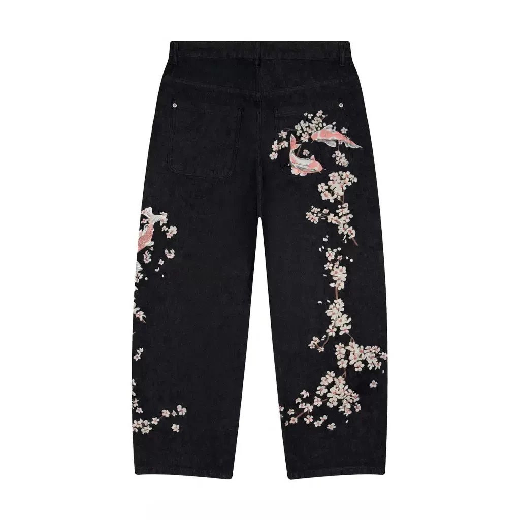 Schutze Jeans Cherry Blossom Embroidered Wide-Leg — Black 5