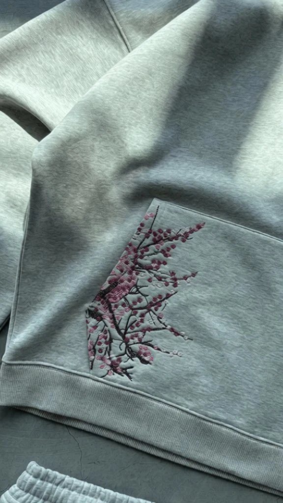 Schutze Jeans Cherry Blossom Embroidered Wide-Leg — Gray hoodie (in stock)
