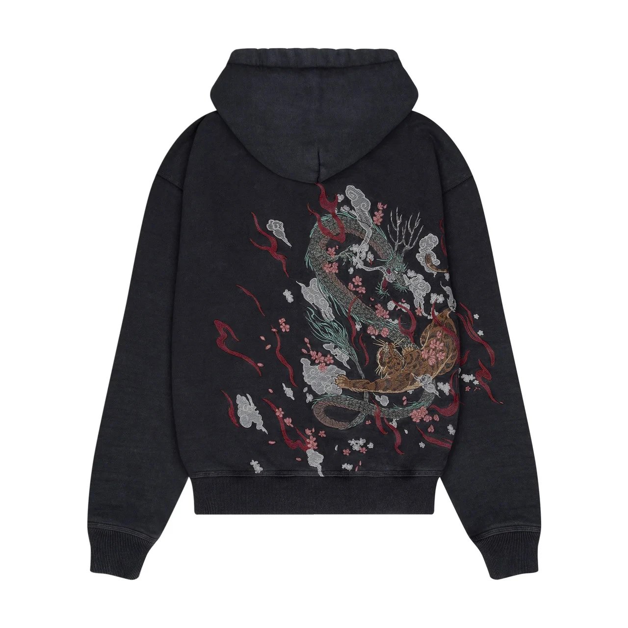 Schutze Jeans Cherry Blossom Embroidered Wide-Leg — Black dragon hoodie