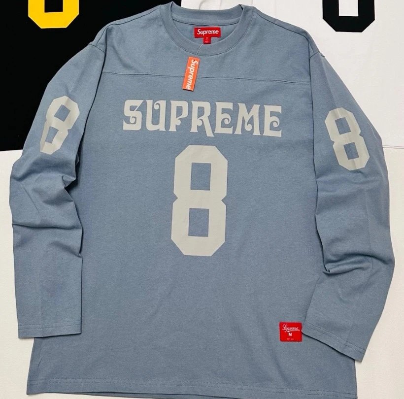 Supreme Hoodies & Sweatshirts Pullover hoodie with vertical back logo print — E589#Sky Blue