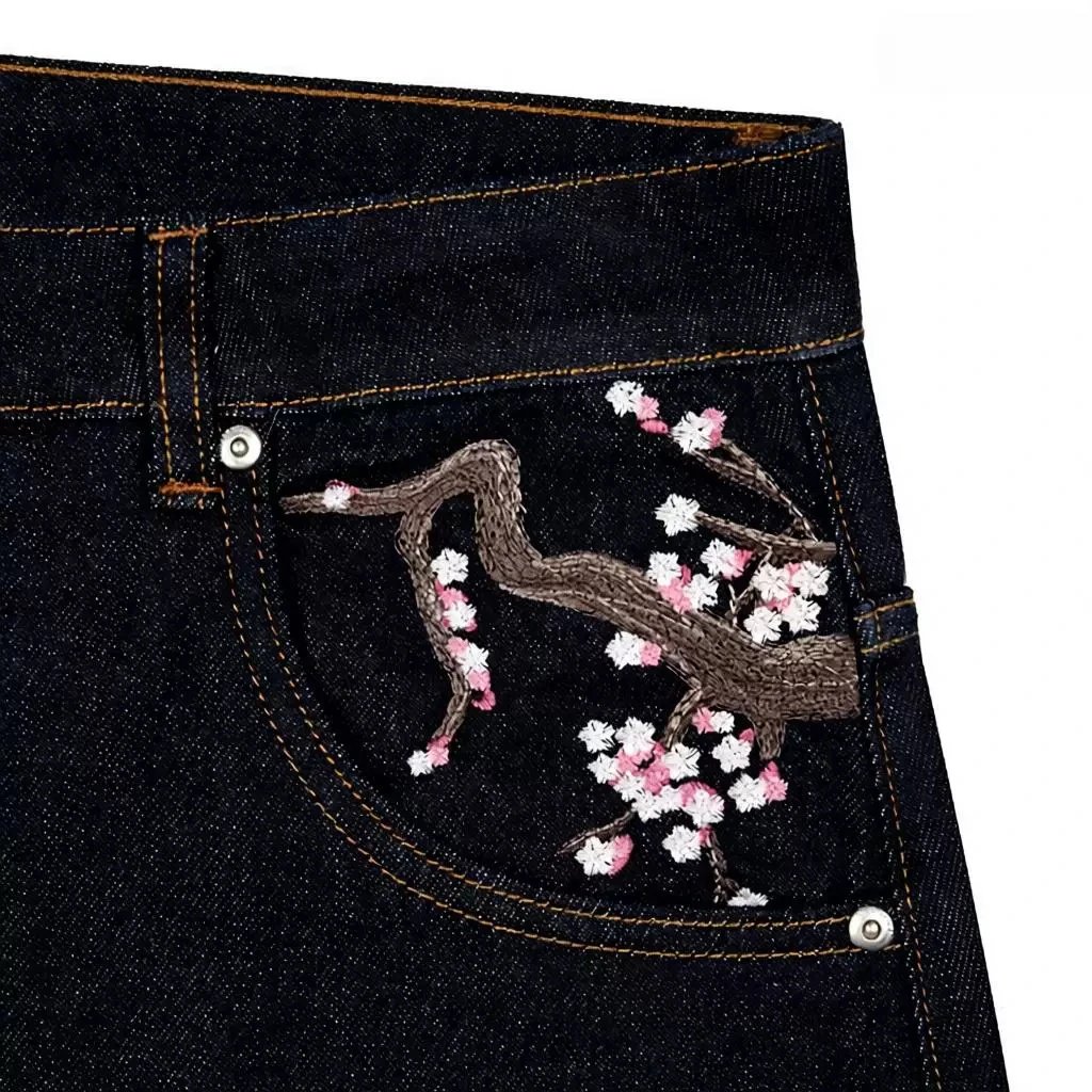 Schutze Jeans Cherry Blossom Embroidered Wide-Leg image 4