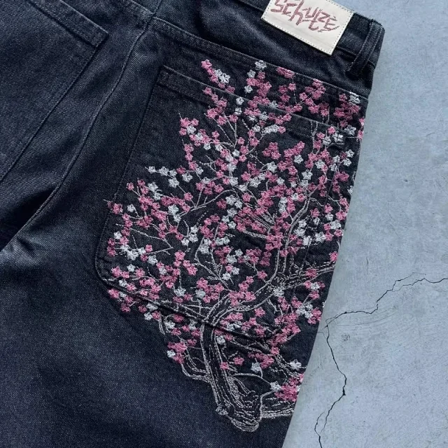 Schutze Jeans Cherry Blossom Embroidered Wide-Leg product detail image 8