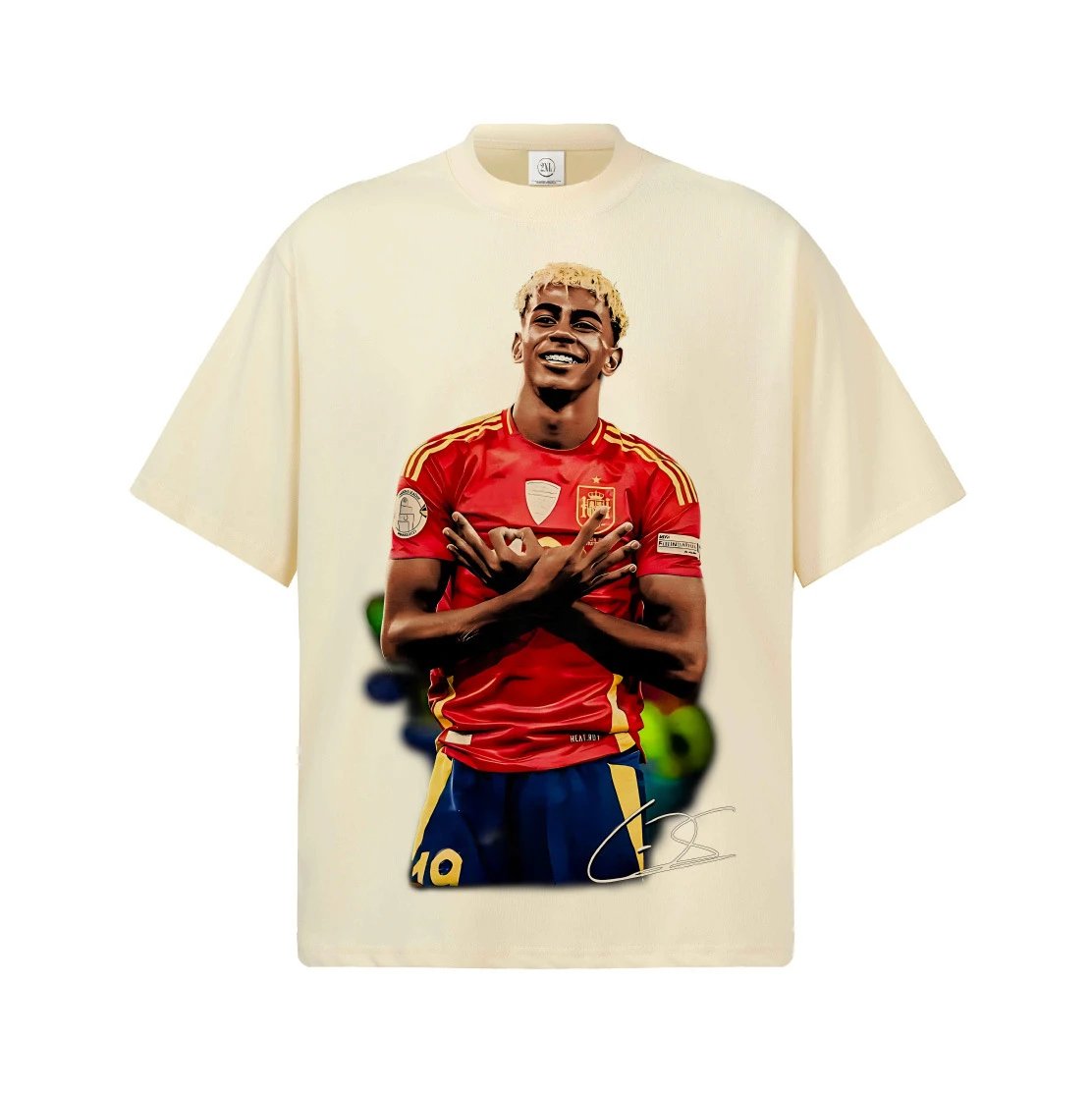 Unbranded T-Shirts Oversized short-sleeve graphic football player print — Cream-colored short-sleeved shirt