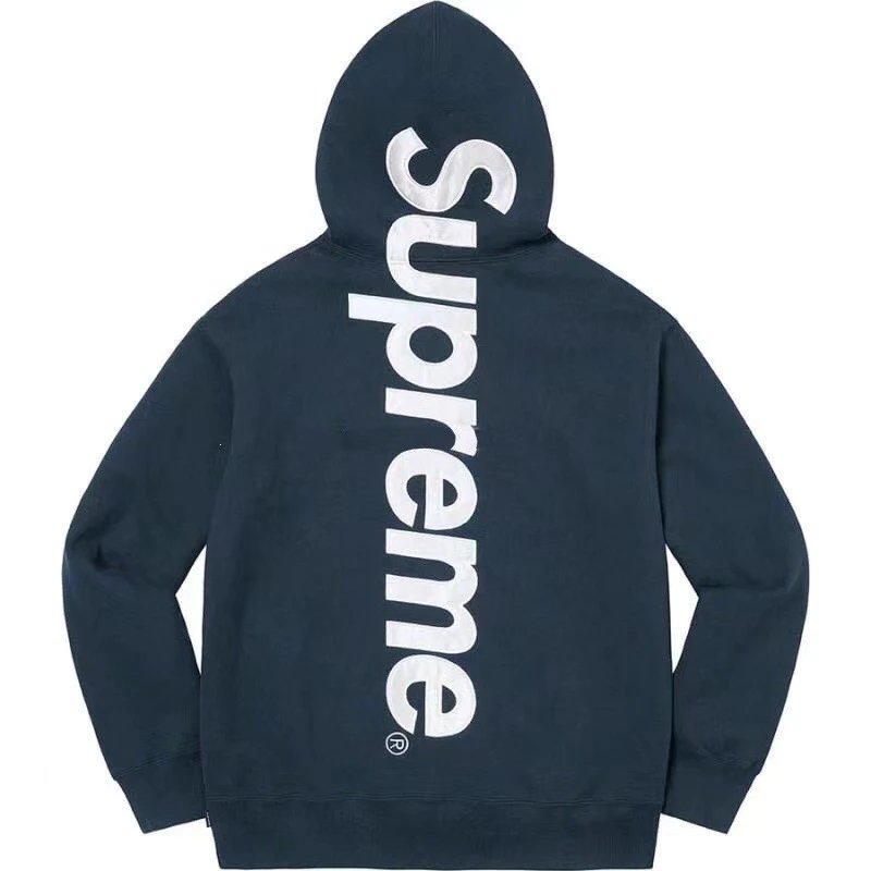 Supreme Hoodies & Sweatshirts Pullover hoodie with vertical back logo print — E 550#Navy blue hoodie