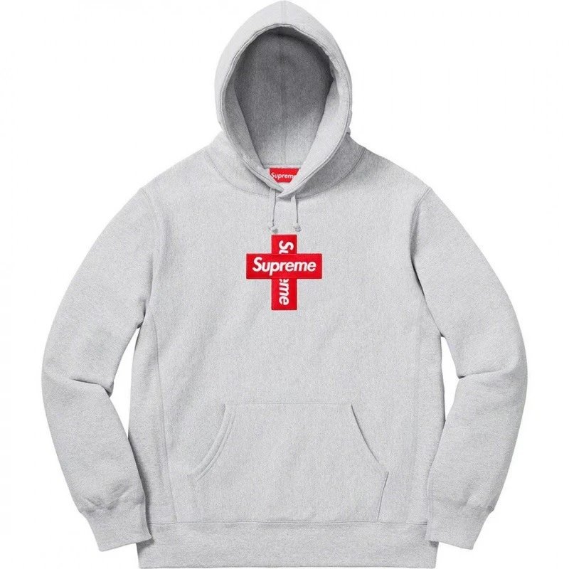 Supreme Hoodies & Sweatshirts Pullover hoodie with vertical back logo print — Gray cross