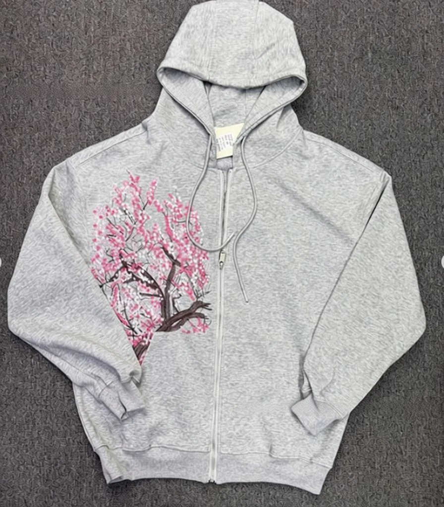 Schutze Jeans Cherry Blossom Embroidered Wide-Leg — Gray hoodie