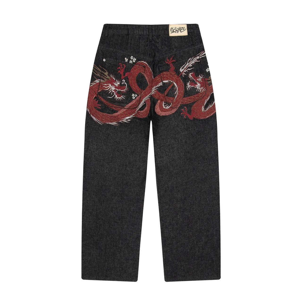 Schutze Jeans Cherry Blossom Embroidered Wide-Leg — Black Dragon 2