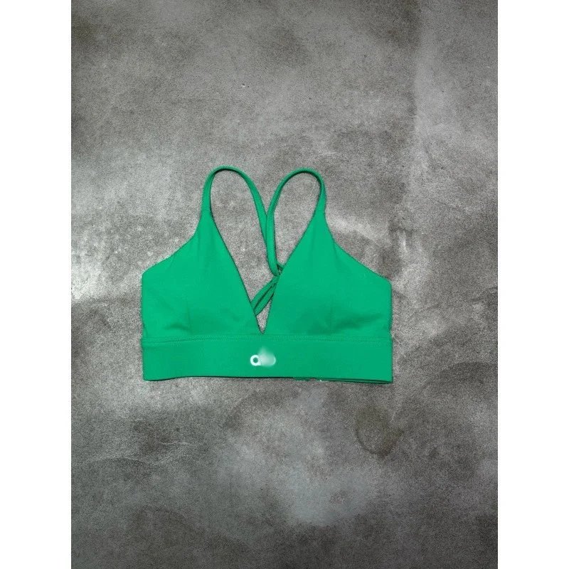 Alo Yoga Underwear V-Neck Crisscross-Back Sports Bra — Green