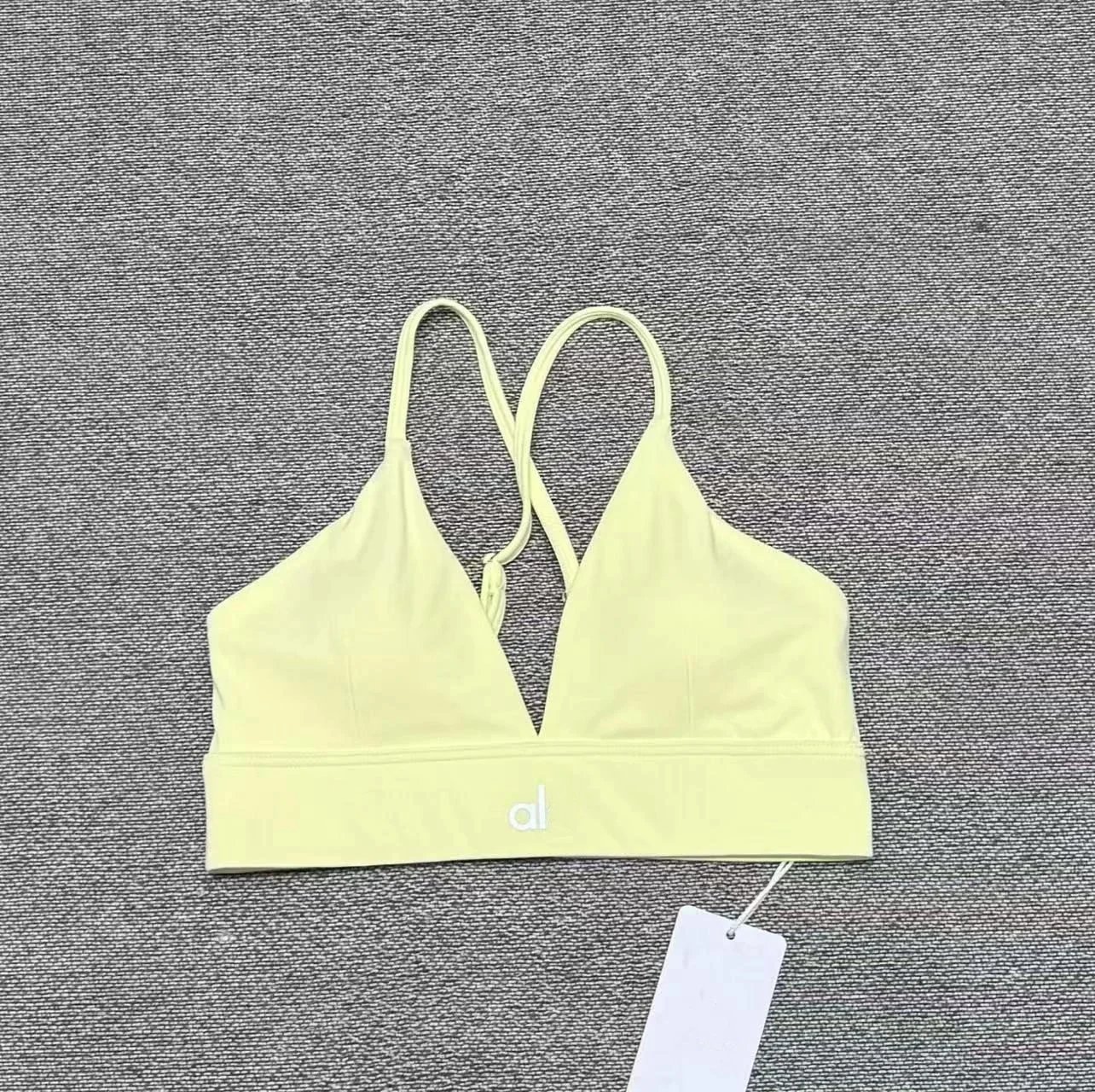 Alo Yoga Underwear V-Neck Crisscross-Back Sports Bra — Yellow
