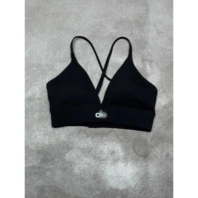 Alo Yoga Underwear V-Neck Crisscross-Back Sports Bra — Black
