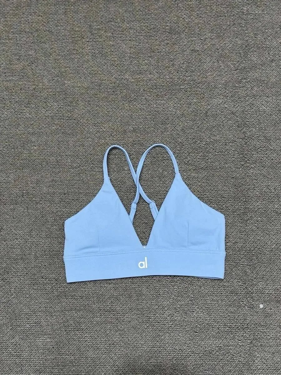 Alo Yoga Underwear V-Neck Crisscross-Back Sports Bra — Blue