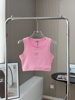 thumbnail for Spot Luojia LOE correct version short vest solid color embroidered suspender fashion slimming threaded vest women* no quality problems must be returned without reason