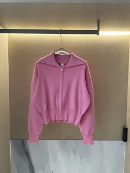 thumbnail for 25 Autumn and Winter Lapel Knitted Cardigan Casual Sports Yoga Loose Short Zipper Sweater Jacket *No quality problems cannot be returned without reason